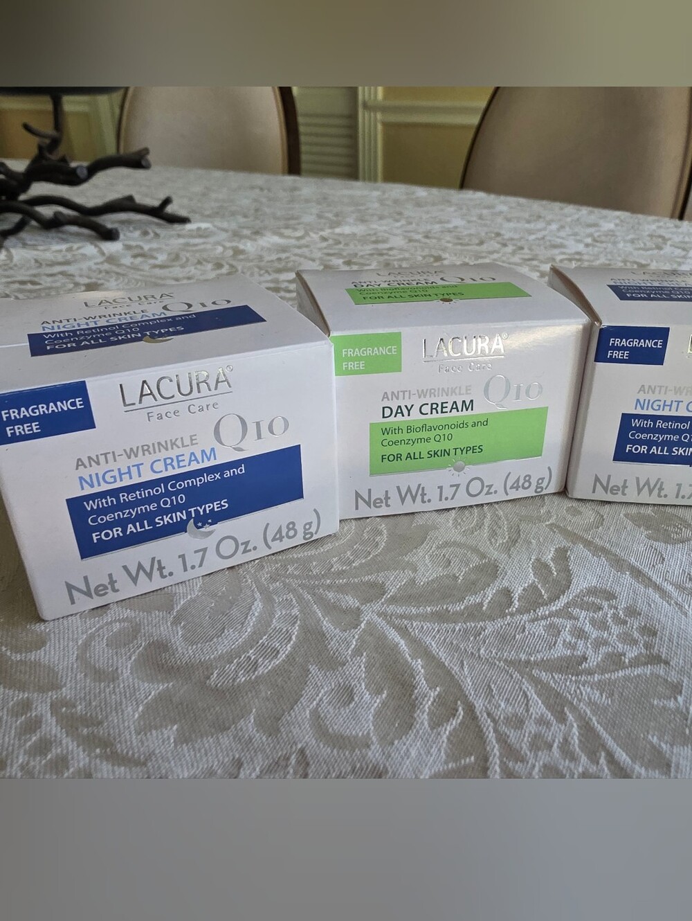 Lacura Anti-Wrinkle Face Cream Trio Q10 - Day & Night (White/Green/Blue) NEW